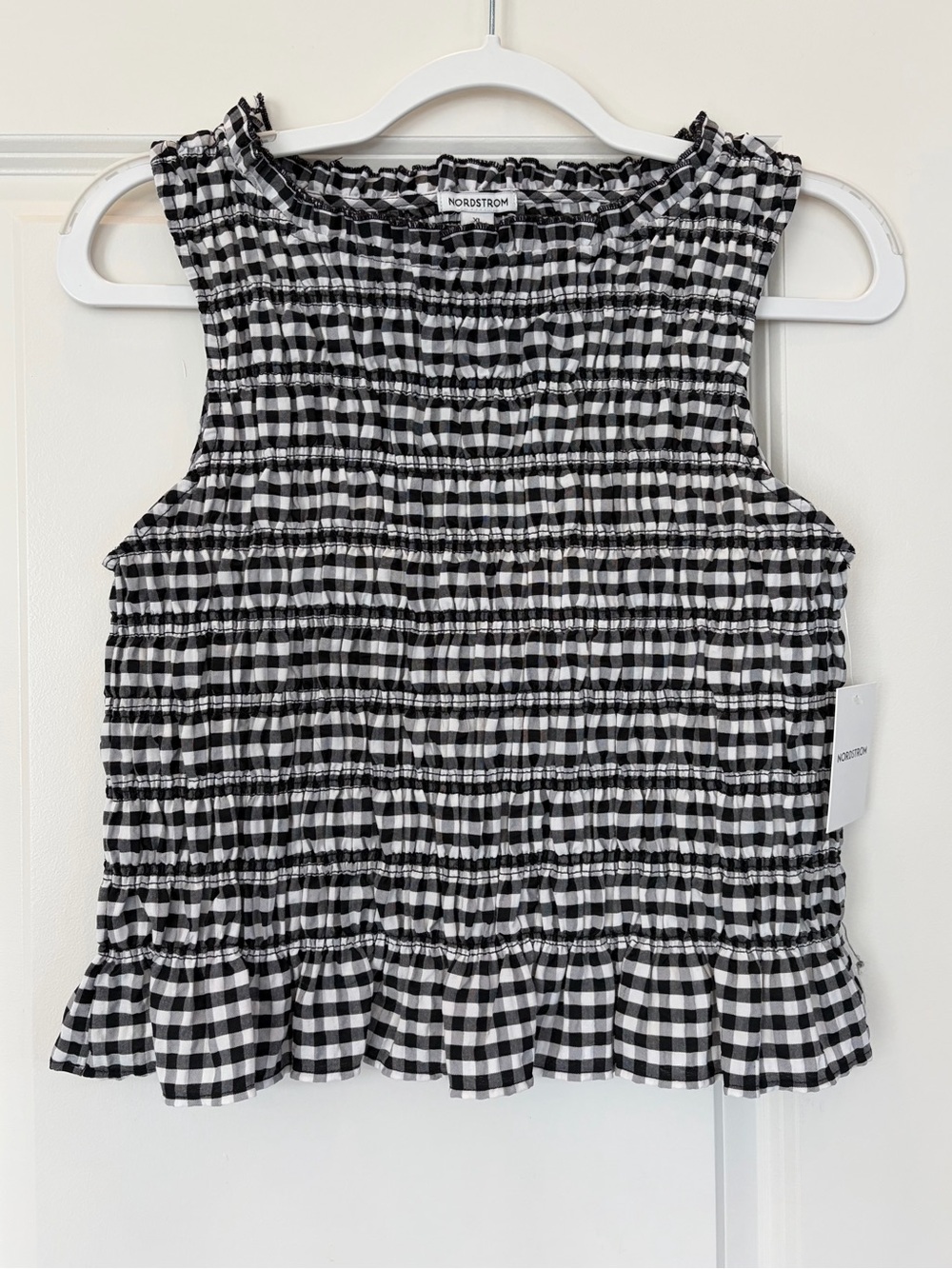 Nordstrom Black and White Gingham Smocked Tank Top